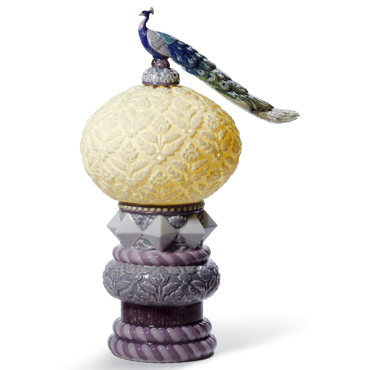 Curated Lladro Peacock 16 Inch Accent Lamp table lamp in metal, fabric | Tianguang Select
