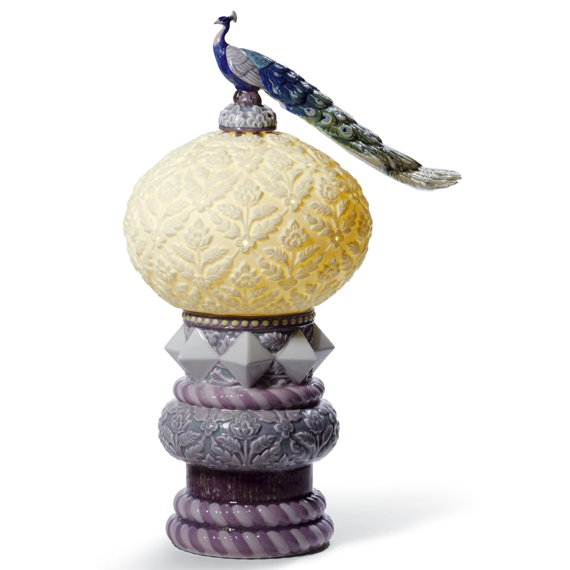 Curated Lladro Peacock 16 Inch Accent Lamp, Bedside Table Lamp, Height: 16.0 Inches