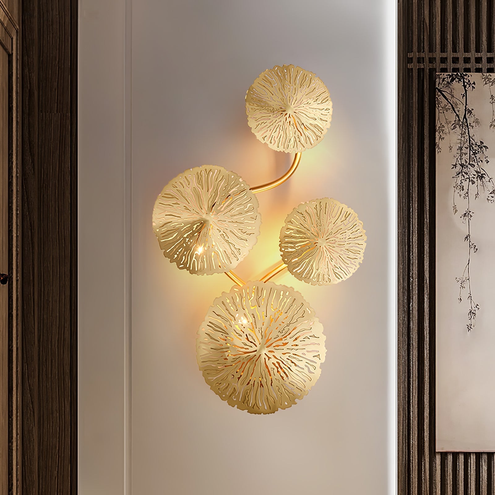 Lotus Leaf Wall Light - Model E: W 31cm x H 57cm Stainless steel, Hardwired Wall Sconce, detail 5