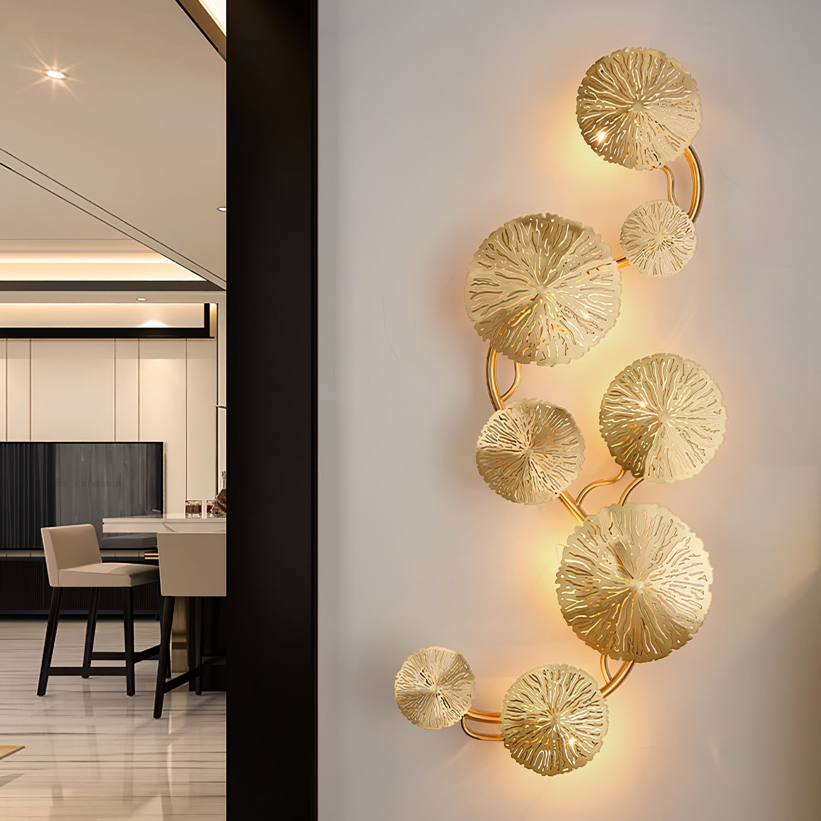 Lotus Leaf Wall Light - Model E: W 31cm x H 57cm Stainless steel, Hardwired Wall Sconce, detail 3