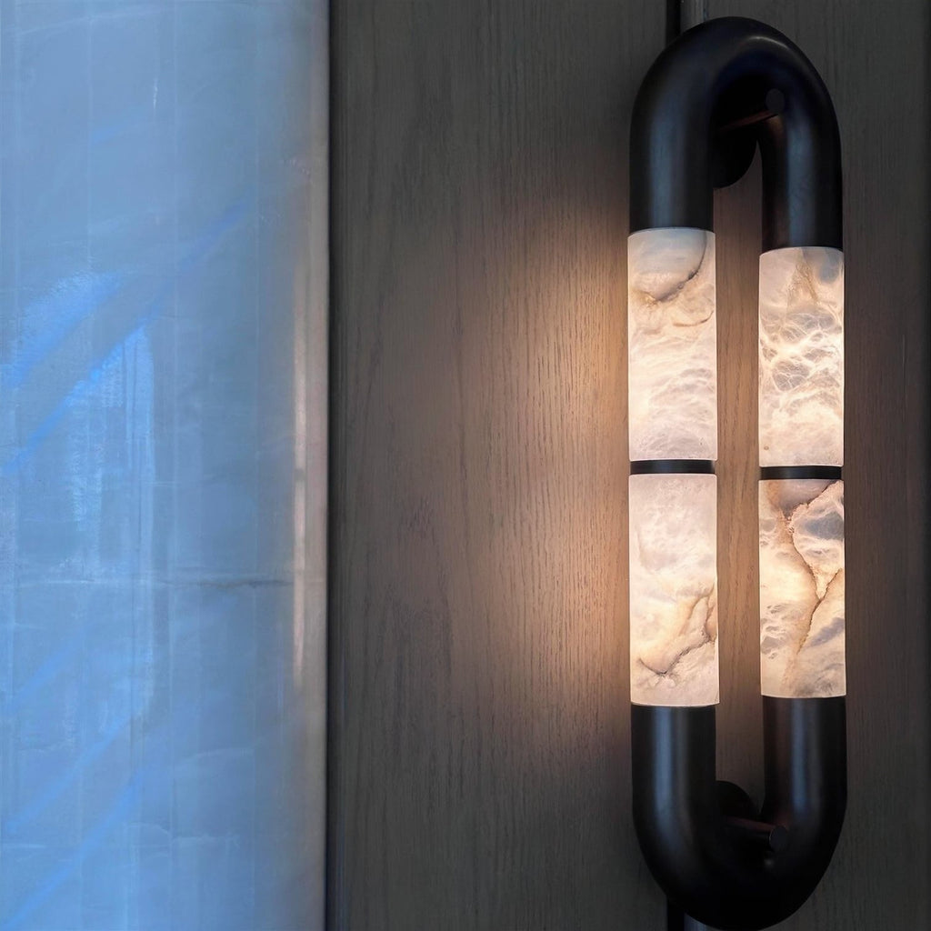 Luma Arc Twin Alabaster Wall Light, Hardwired Wall Sconce, detail 24