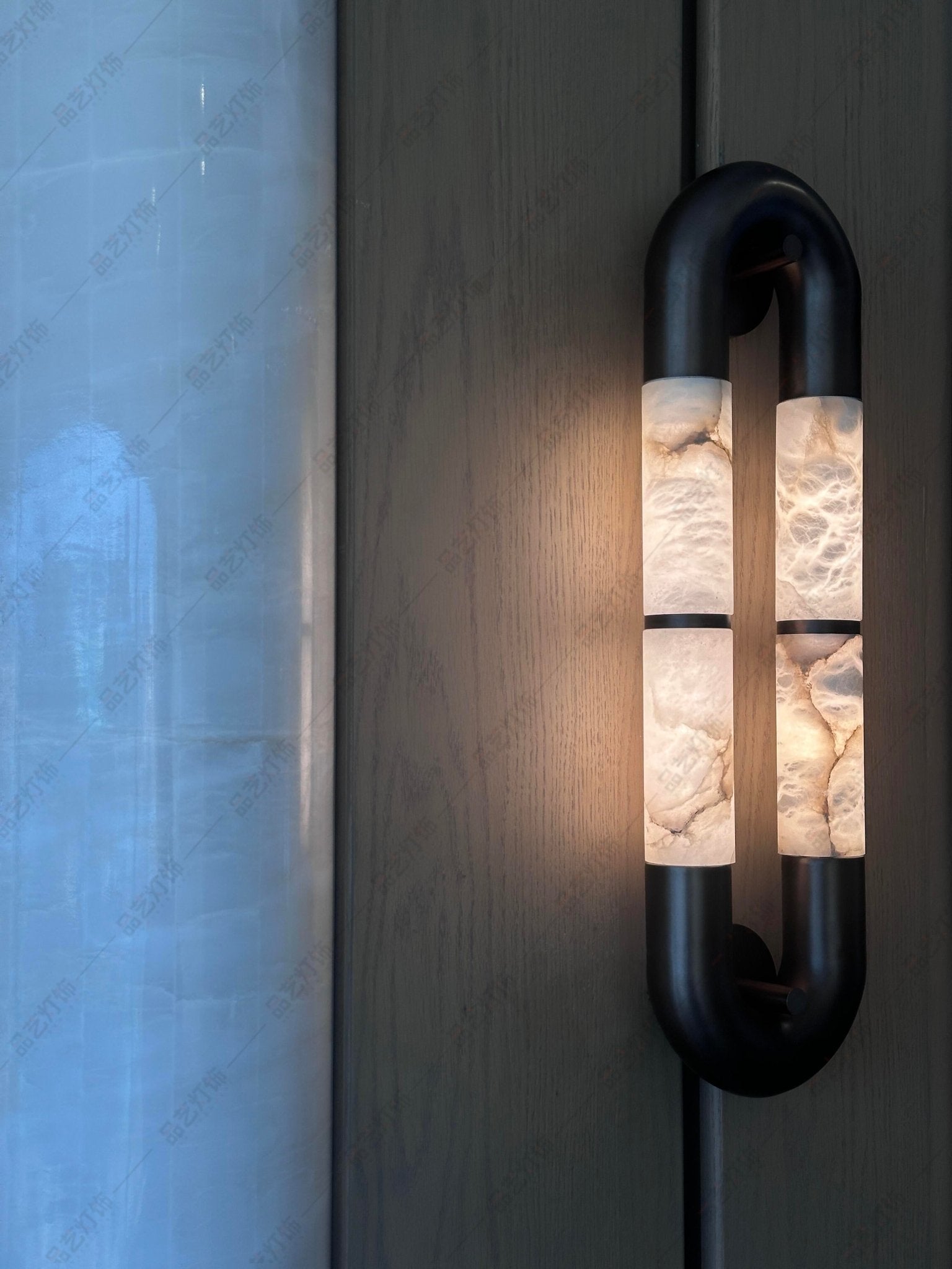 Luma Arc Twin Alabaster Wall Light, Hardwired Wall Sconce, detail 7