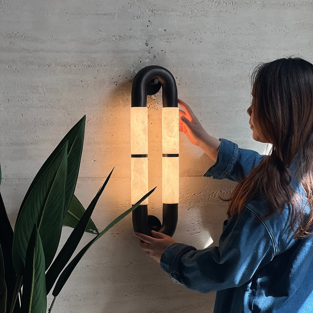Luma Arc Twin Alabaster Wall Light, Hardwired Wall Sconce, detail 8