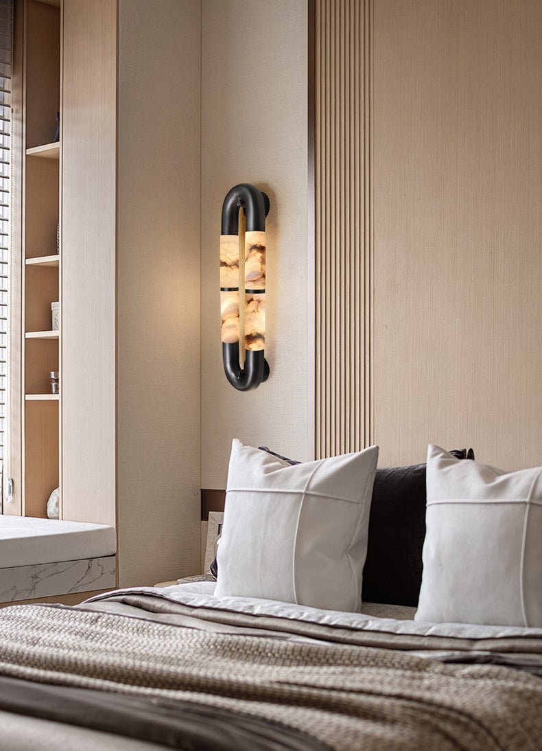 Luma Arc Twin Alabaster Wall Light, Hardwired Wall Sconce, detail 12