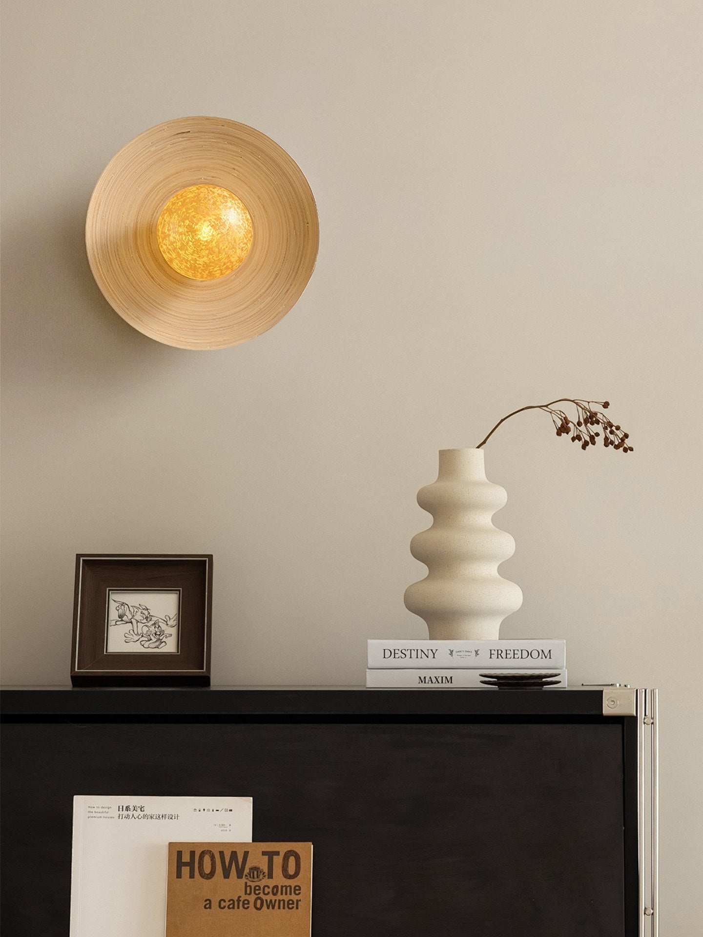 Luminous Bamboo Halo Wall Light, Hardwired Wall Sconce, detail 7