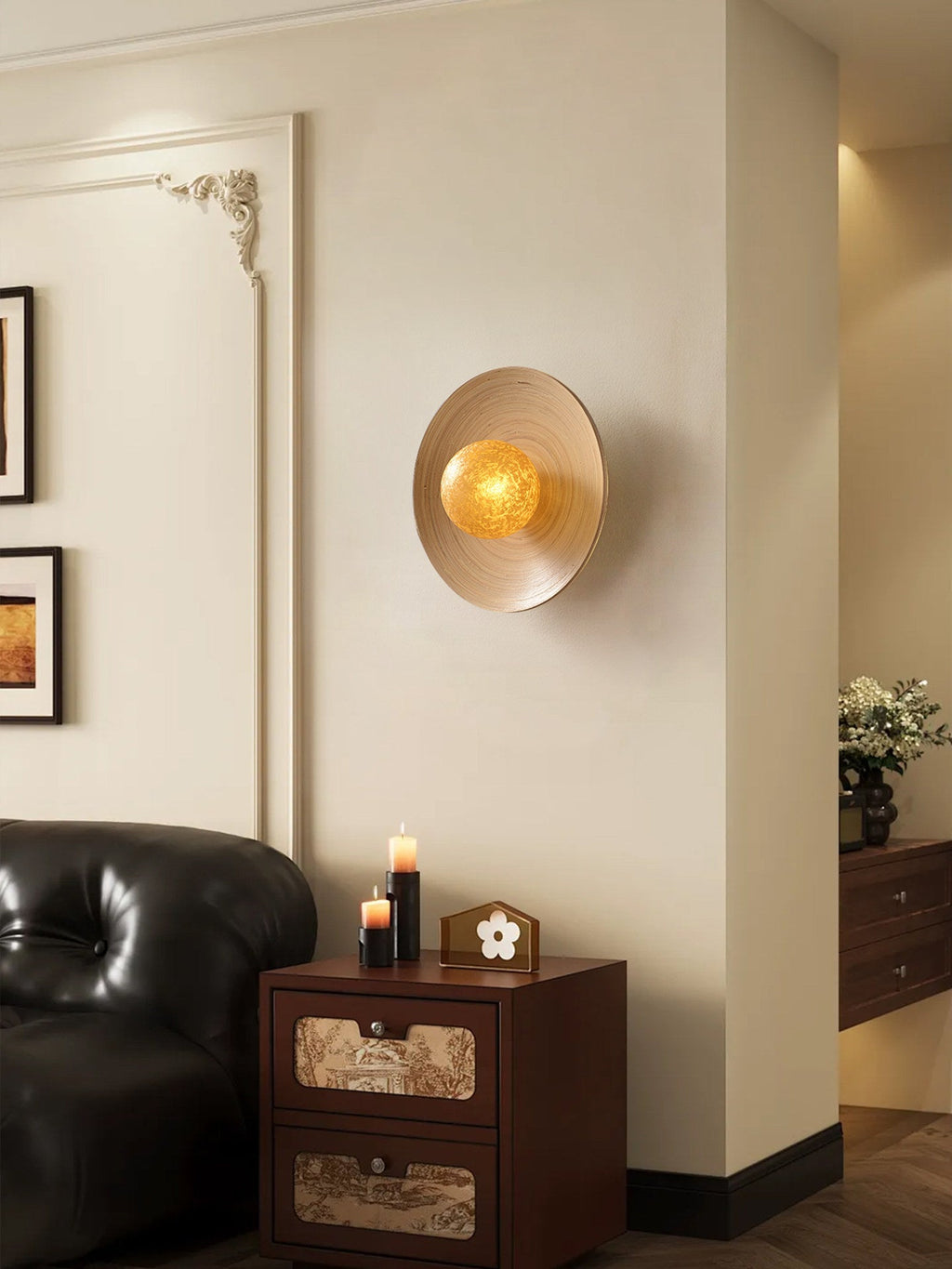 Luminous Bamboo Halo Wall Light, Hardwired Wall Sconce, detail 3
