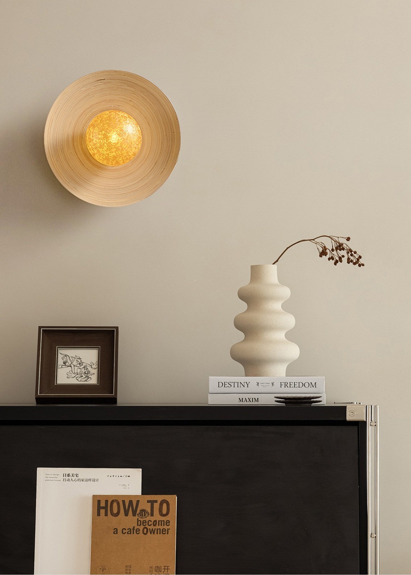 Luminous Bamboo Halo Wall Light, Hardwired Wall Sconce, detail 5