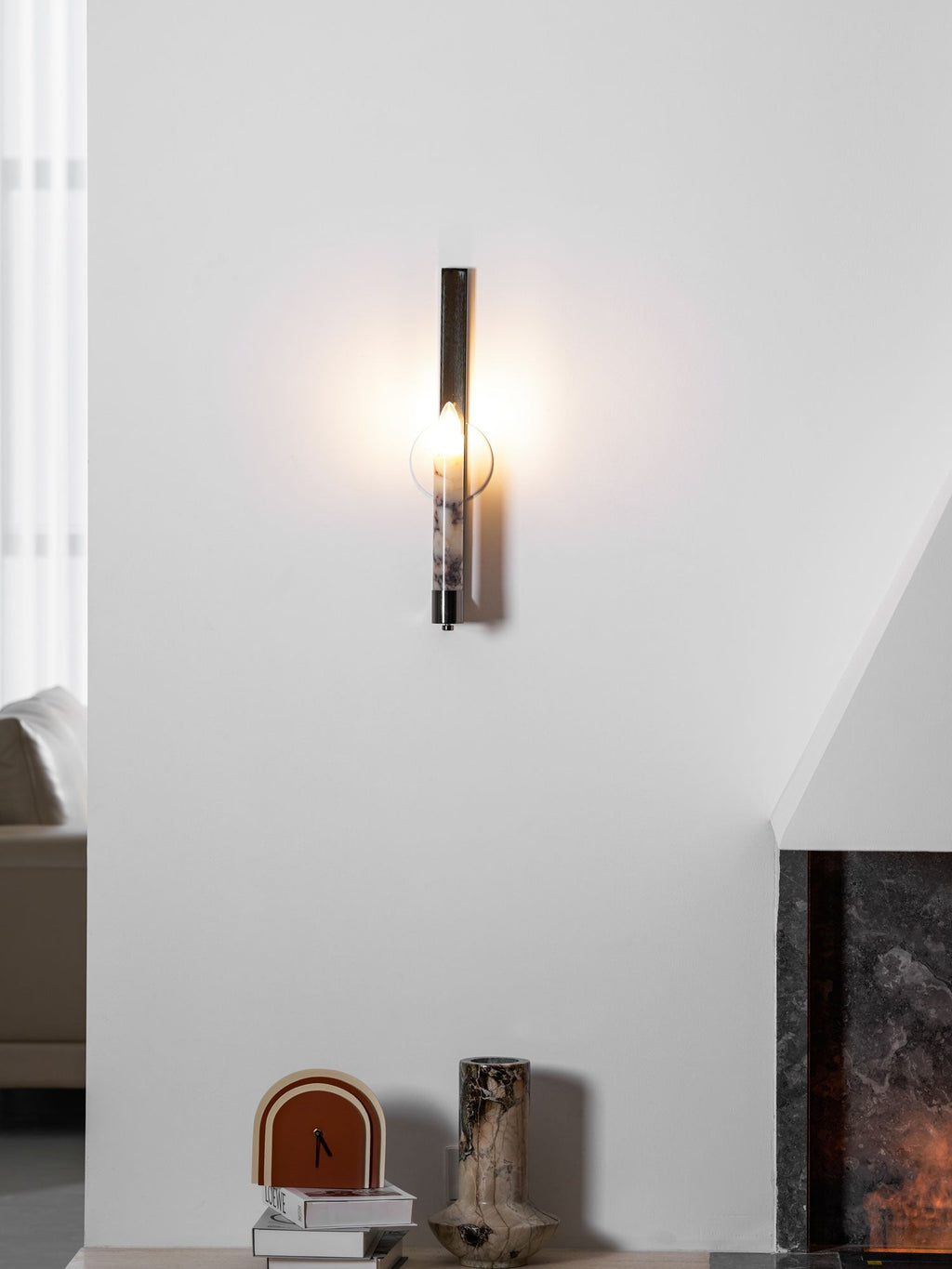 Lumivolt Alabaster Wall Light - Dia 13cm x H 54cm Metal, Hardwired Wall Sconce, detail 4