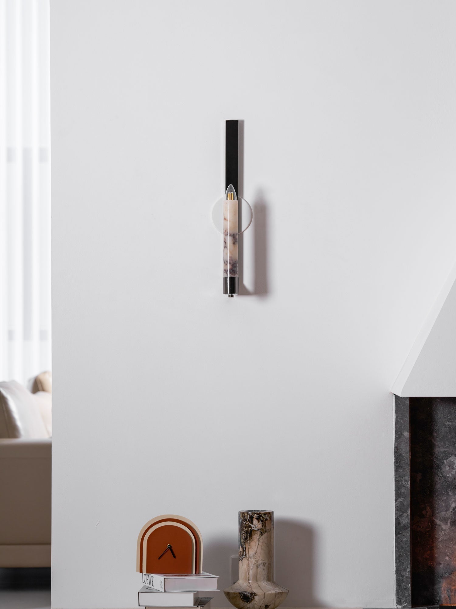 Lumivolt Alabaster Wall Light - Dia 13cm x H 54cm Metal, Hardwired Wall Sconce, detail 7