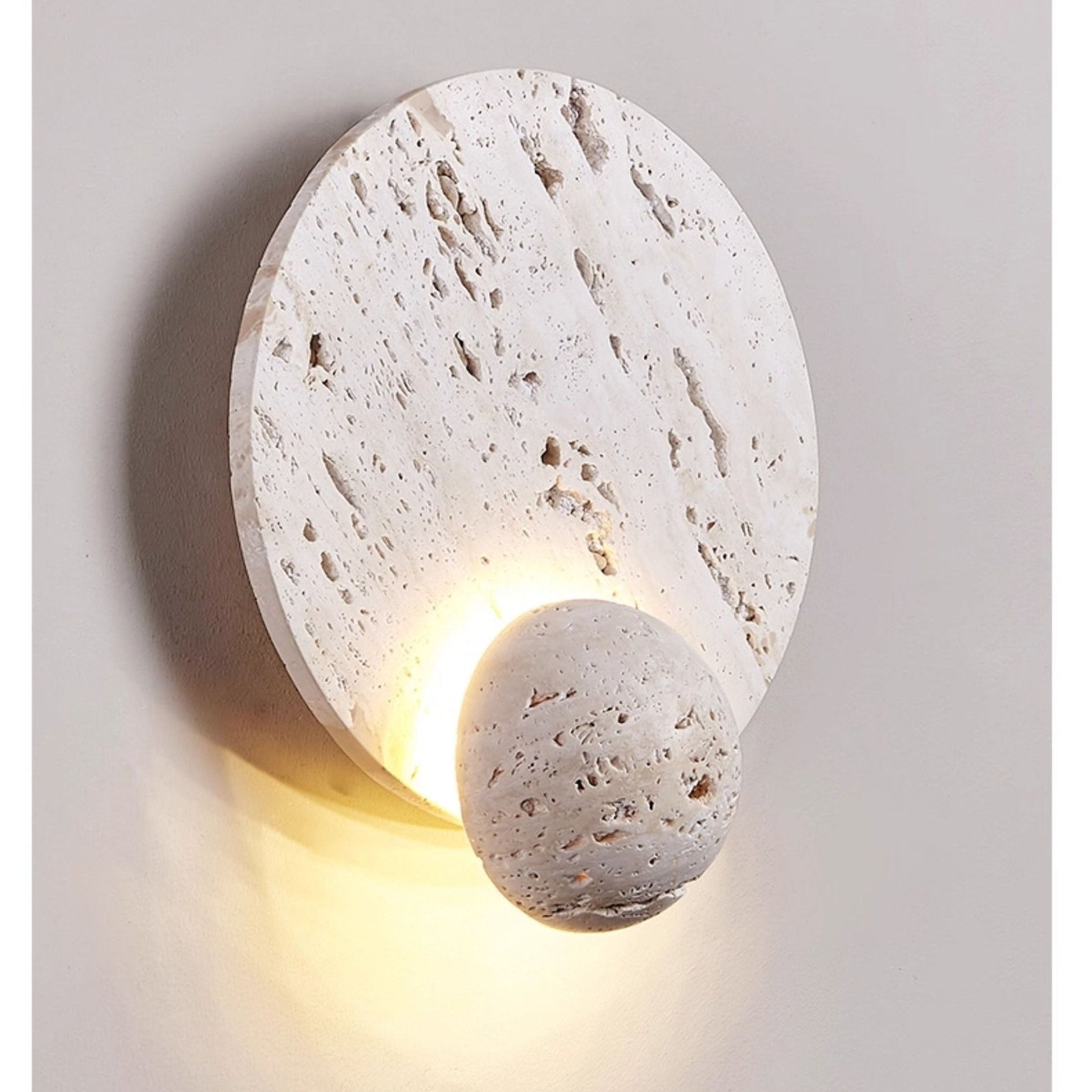 Luna Travertine Wall Light - Dia 22cm x H 26cm Metal, Hardwired Wall Sconce, detail 7
