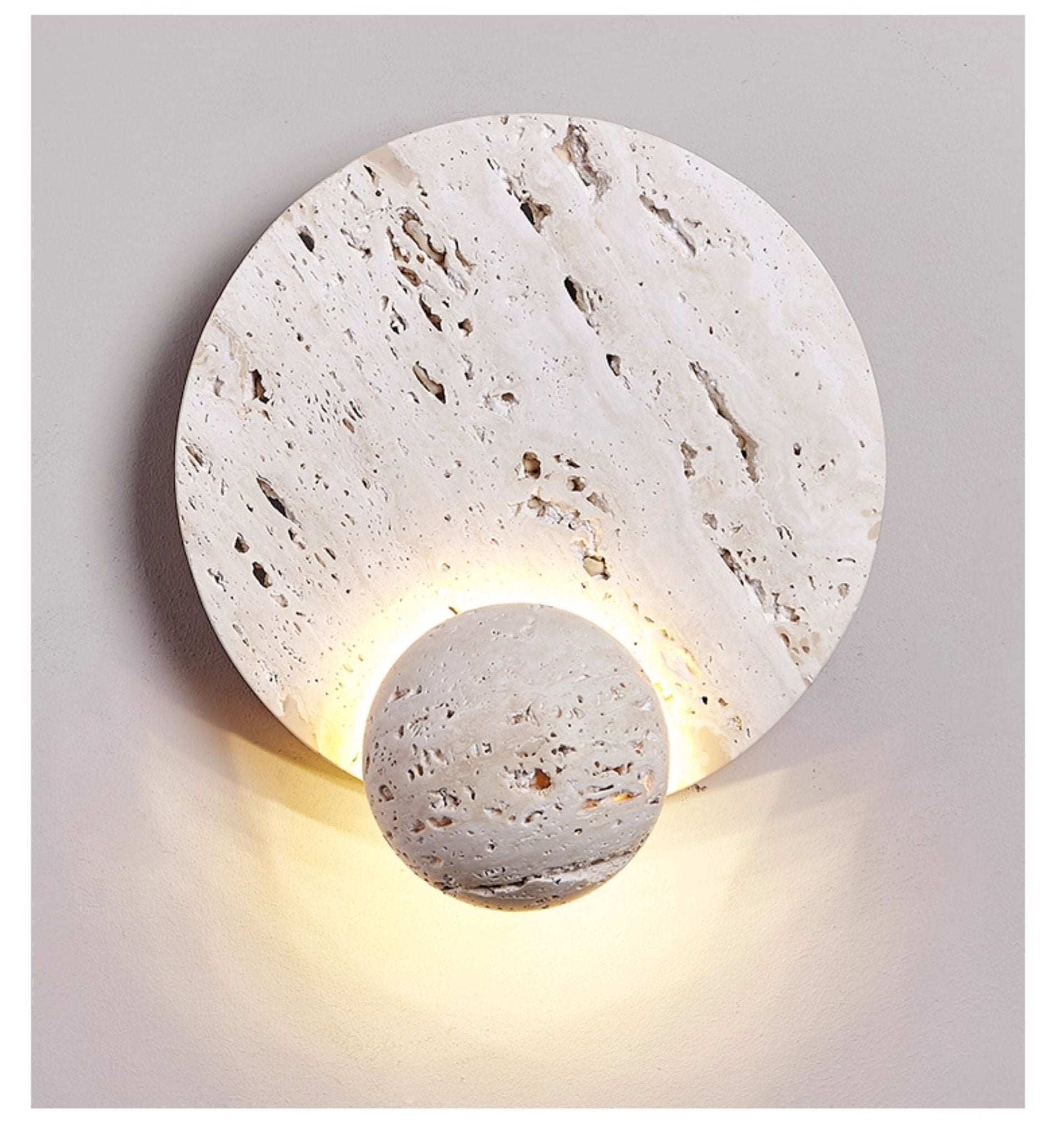 Luna Travertine Wall Light - Dia 22cm x H 26cm Metal, Hardwired Wall Sconce, detail 8