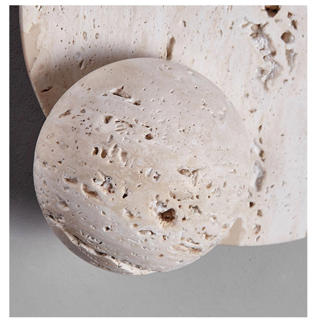 Luna Travertine Wall Light - Dia 22cm x H 26cm Metal, Hardwired Wall Sconce, detail 10