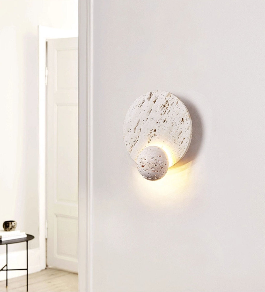 Luna Travertine Wall Light - Dia 22cm x H 26cm Metal, Hardwired Wall Sconce, detail 3