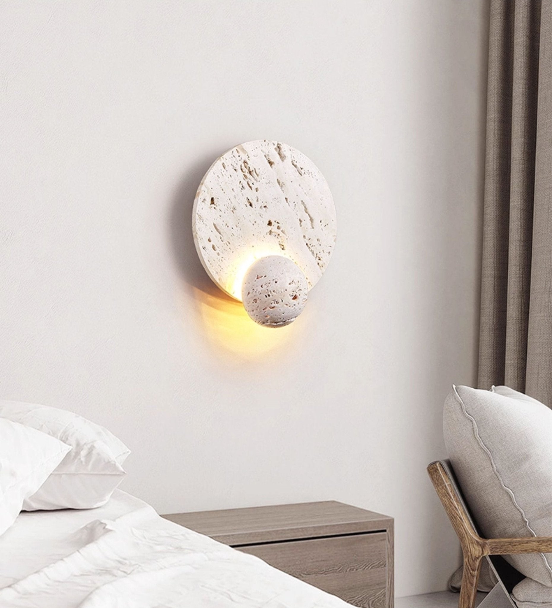 Luna Travertine Wall Light - Dia 22cm x H 26cm Metal, Hardwired Wall Sconce, detail 6