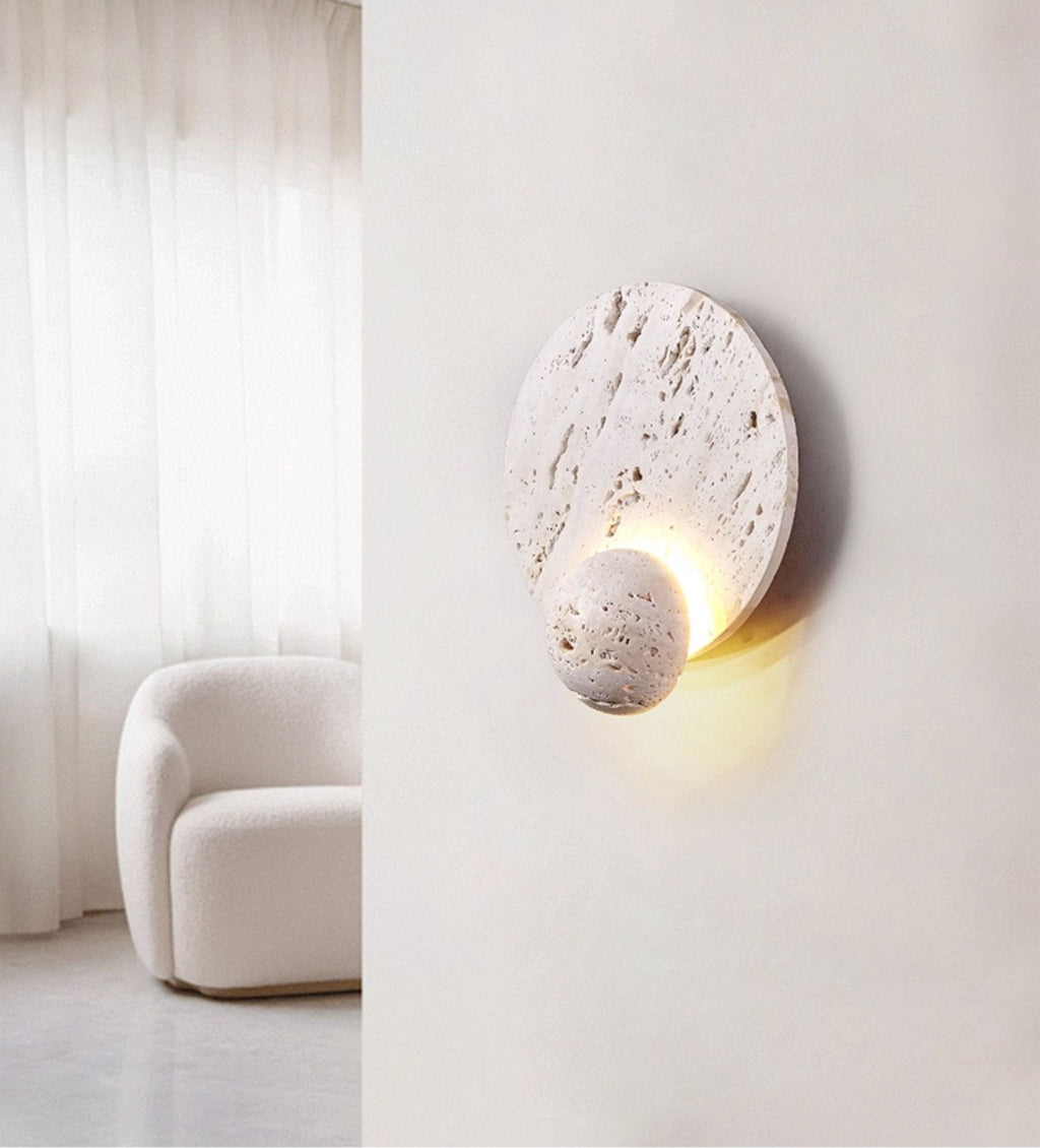 Luna Travertine Wall Light - Dia 22cm x H 26cm Metal, Hardwired Wall Sconce, detail 5