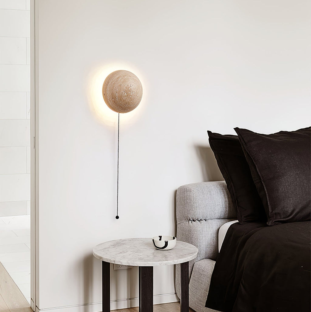 Luna Travertine Wall Light - Dia 15cm x H 15cm Yellow Travertine, Hardwired Wall Sconce, detail 9