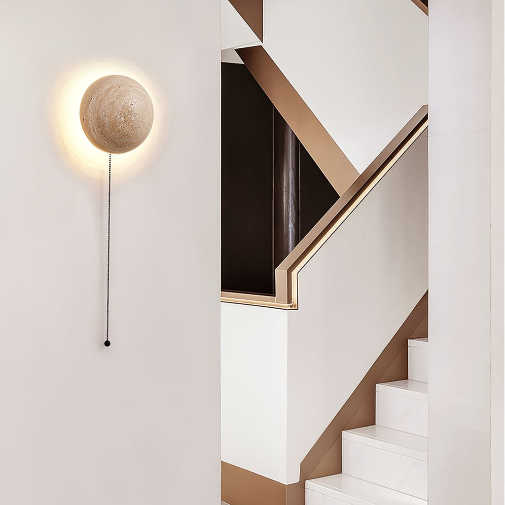 Luna Travertine Wall Light - Dia 15cm x H 15cm Yellow Travertine, Hardwired Wall Sconce, detail 10
