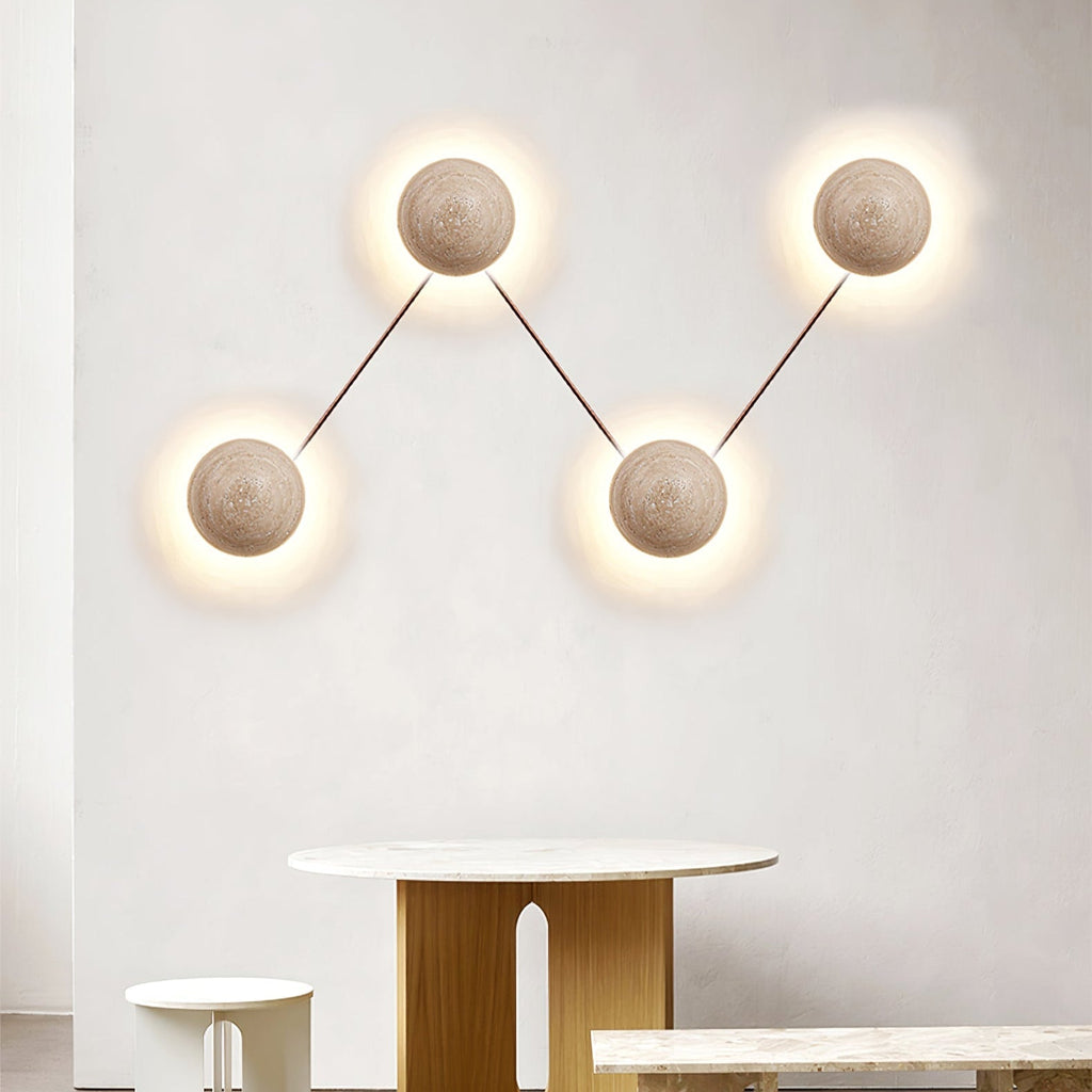 Luna Travertine Wall Light - Dia 15cm x H 15cm Yellow Travertine, Hardwired Wall Sconce, detail 4