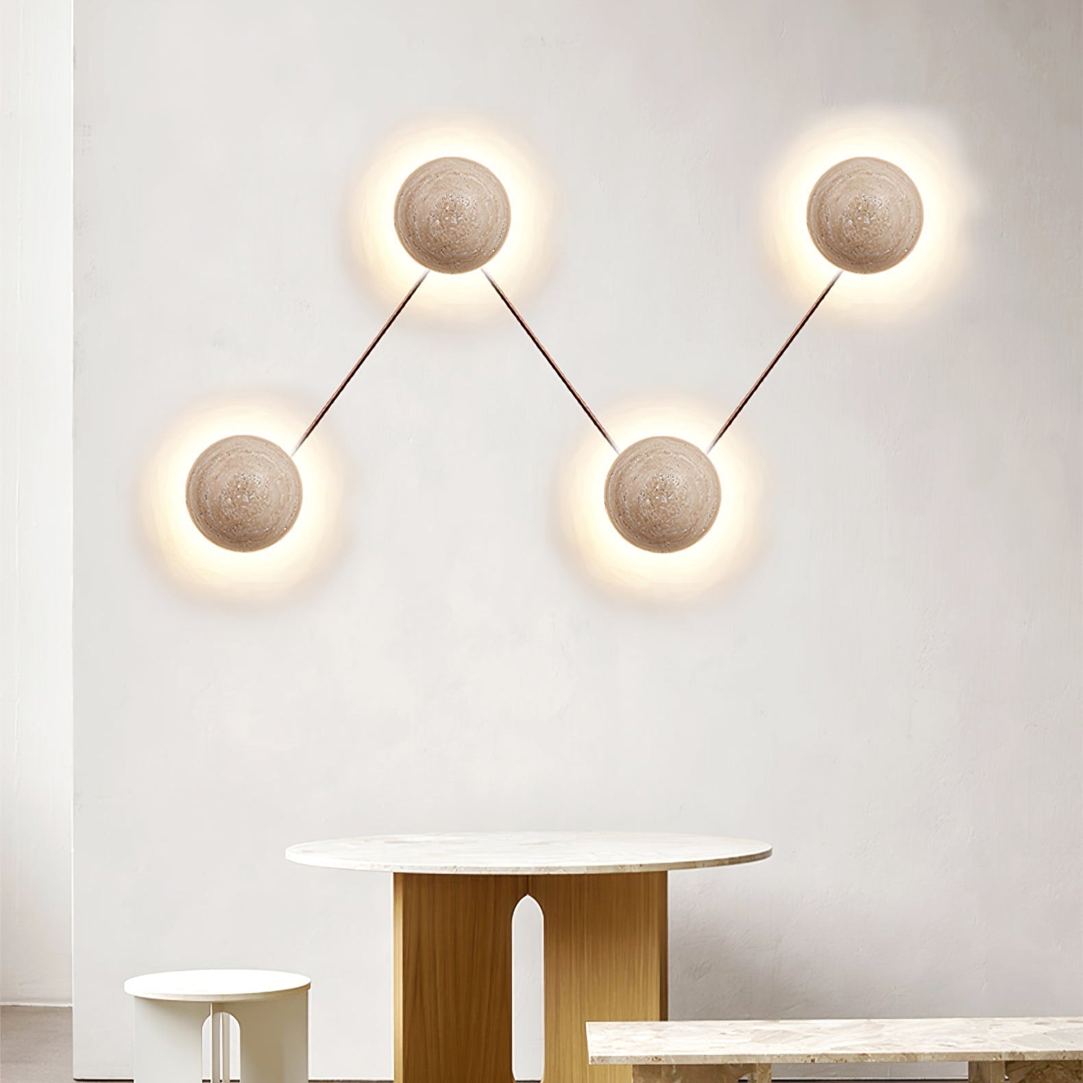 Luna Travertine Wall Light - Dia 15cm x H 15cm Yellow Travertine, Hardwired Wall Sconce, detail 4