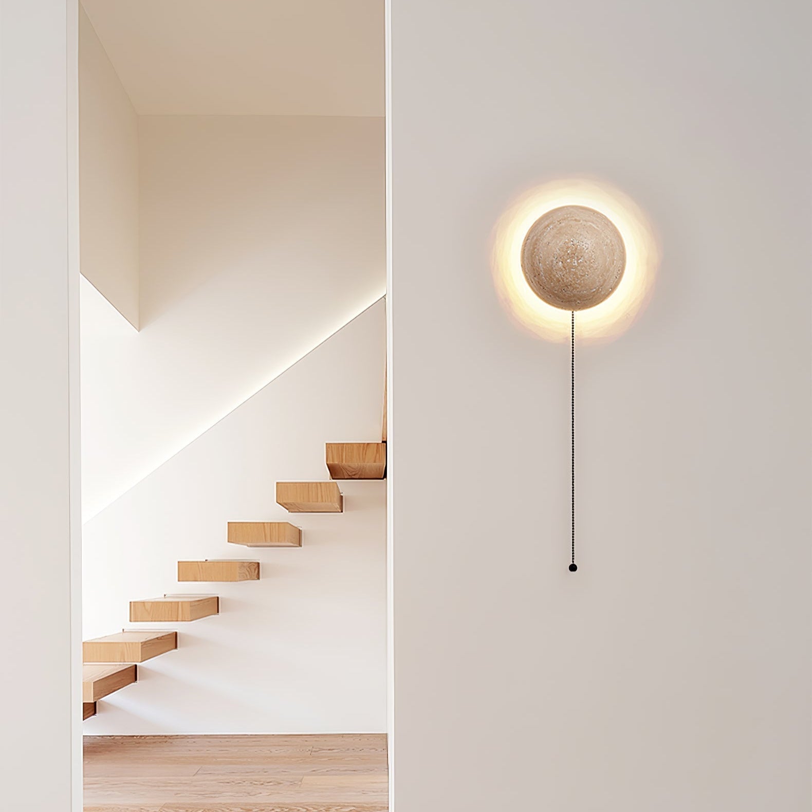 Luna Travertine Wall Light - Dia 15cm x H 15cm Yellow Travertine, Hardwired Wall Sconce, detail 3