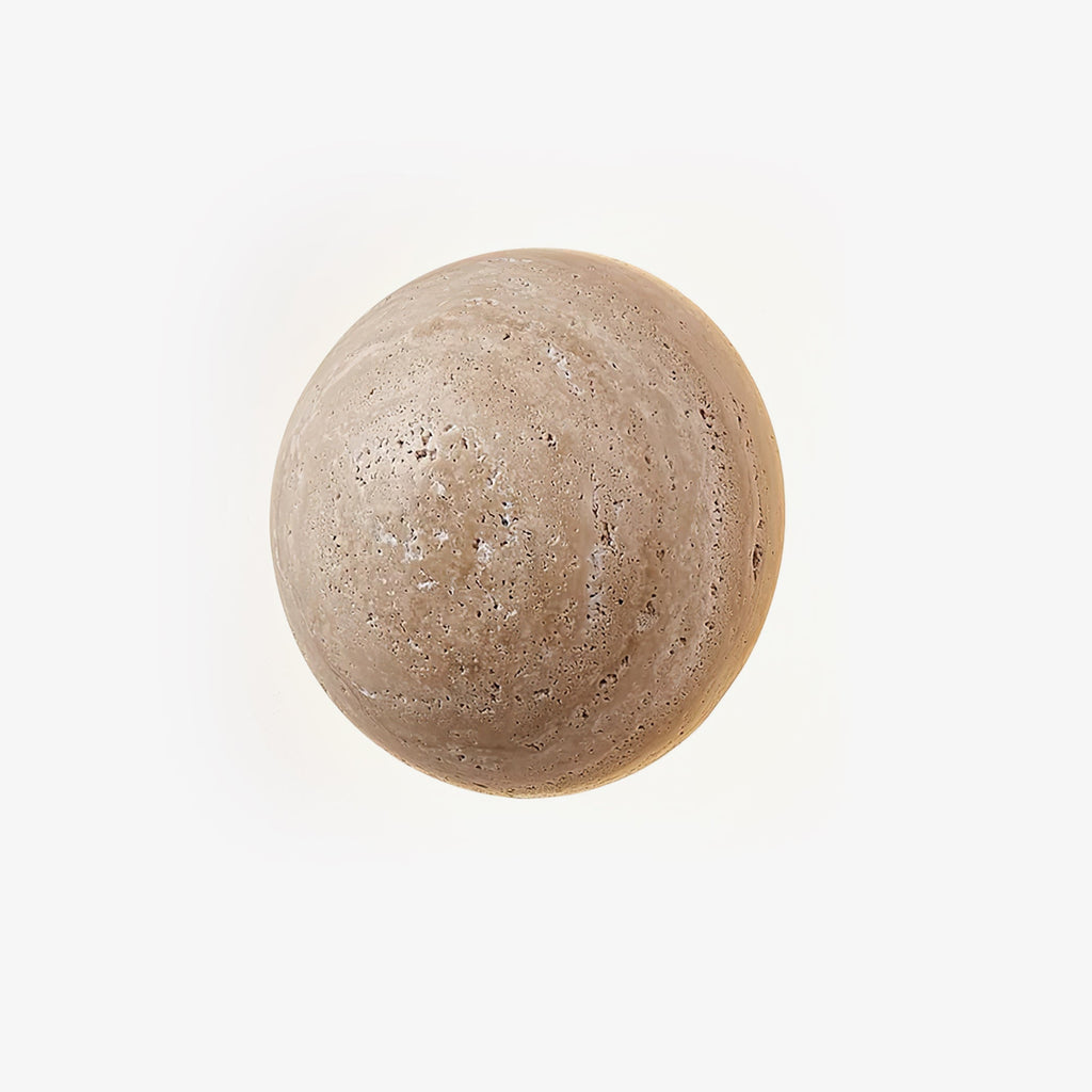 Luna Travertine Wall Light - Dia 15cm x H 15cm Yellow Travertine, Hardwired Wall Sconce