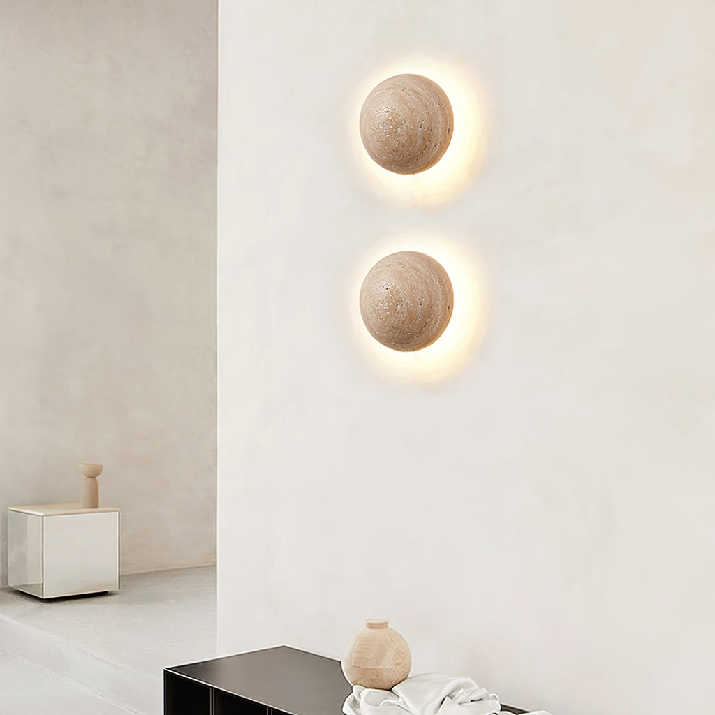 Luna Travertine Wall Light - Dia 15cm x H 15cm Yellow Travertine, Hardwired Wall Sconce, detail 14