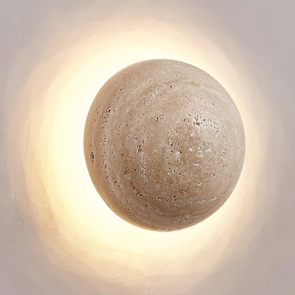 Luna Travertine Wall Light - Dia 15cm x H 15cm Yellow Travertine, Hardwired Wall Sconce, detail 16