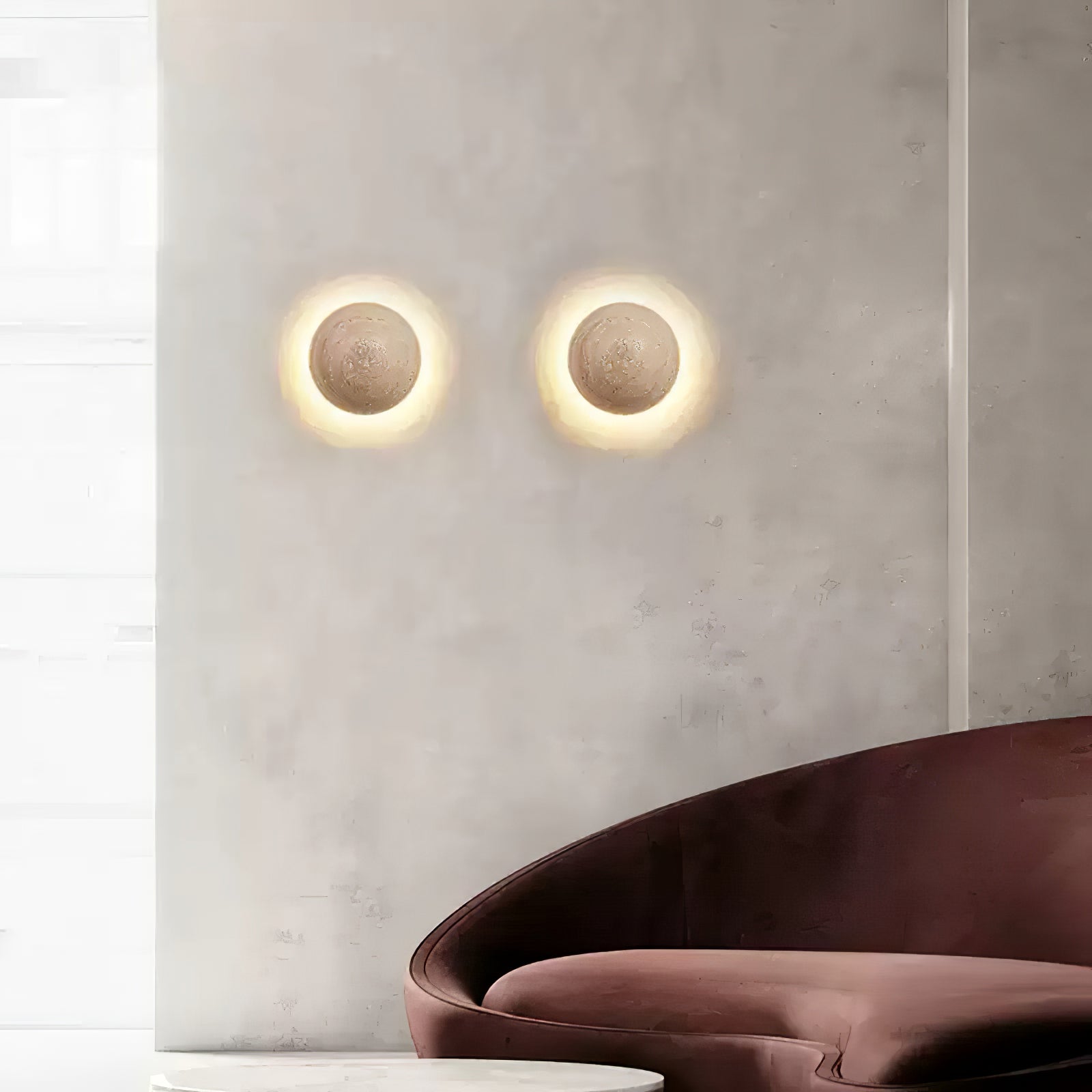 Luna Travertine Wall Light - Dia 15cm x H 15cm Yellow Travertine, Hardwired Wall Sconce, detail 6