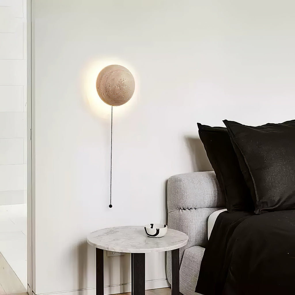 Luna Travertine Wall Light - Dia 15cm x H 15cm Yellow Travertine, Hardwired Wall Sconce, detail 7