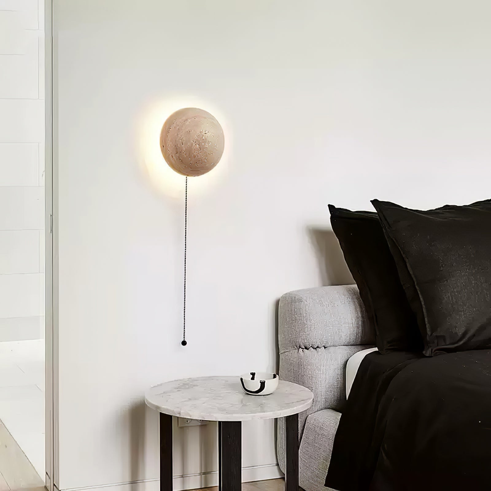 Luna Travertine Wall Light - Dia 15cm x H 15cm Yellow Travertine, Hardwired Wall Sconce, detail 7