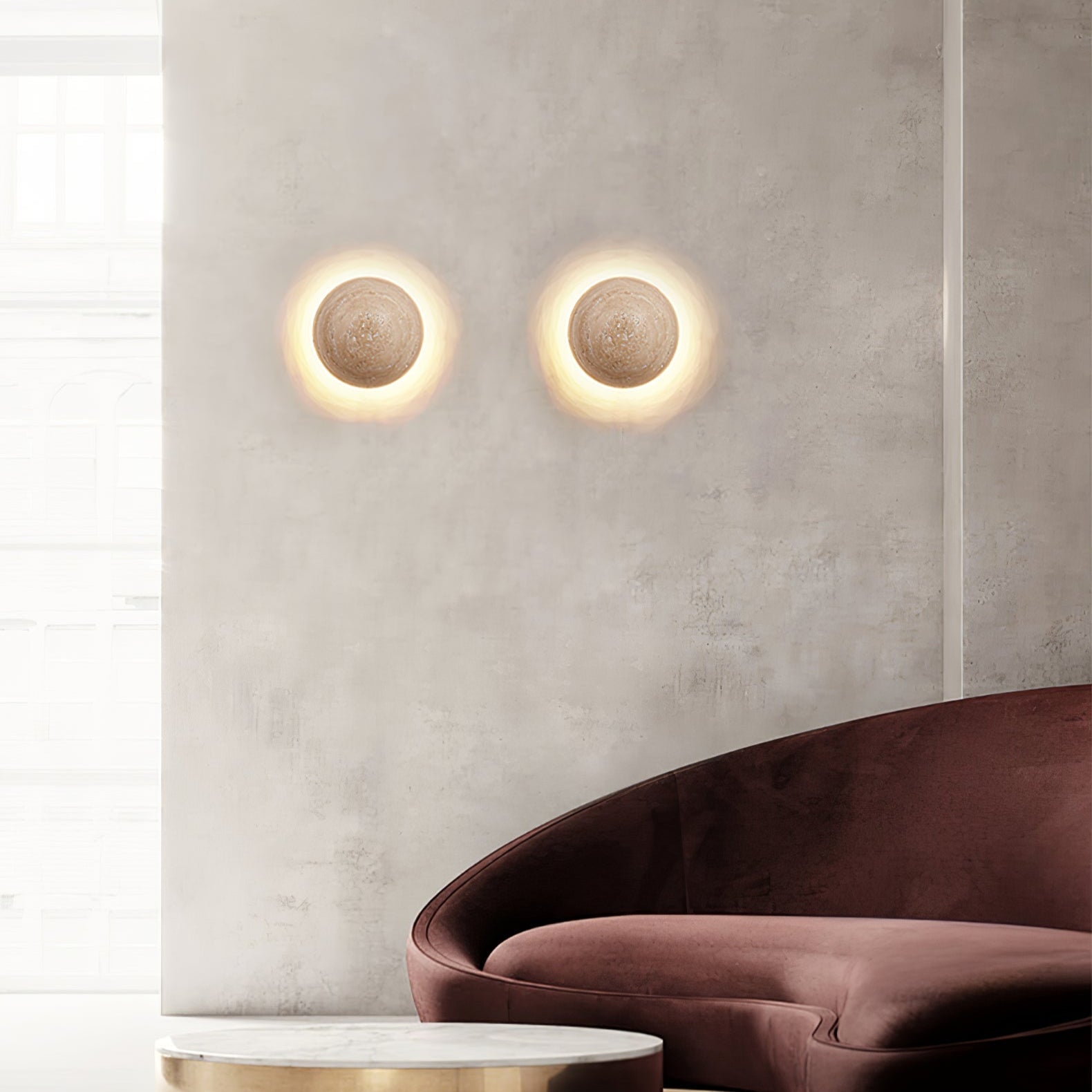 Luna Travertine Wall Light - Dia 15cm x H 15cm Yellow Travertine, Hardwired Wall Sconce, detail 8