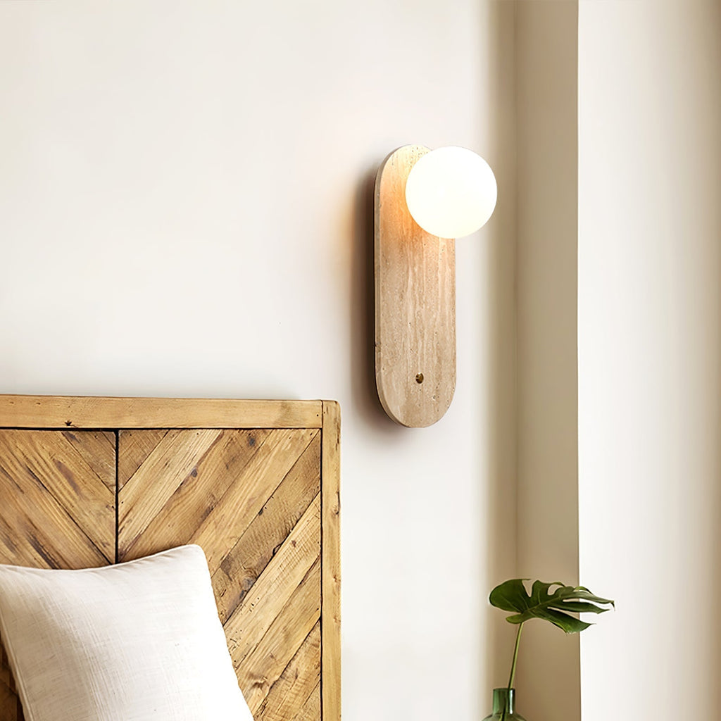 Luna Travertine Wall Light - Dia 14cm x H 38cm Yellow Travertine, Hardwired Wall Sconce, detail 11