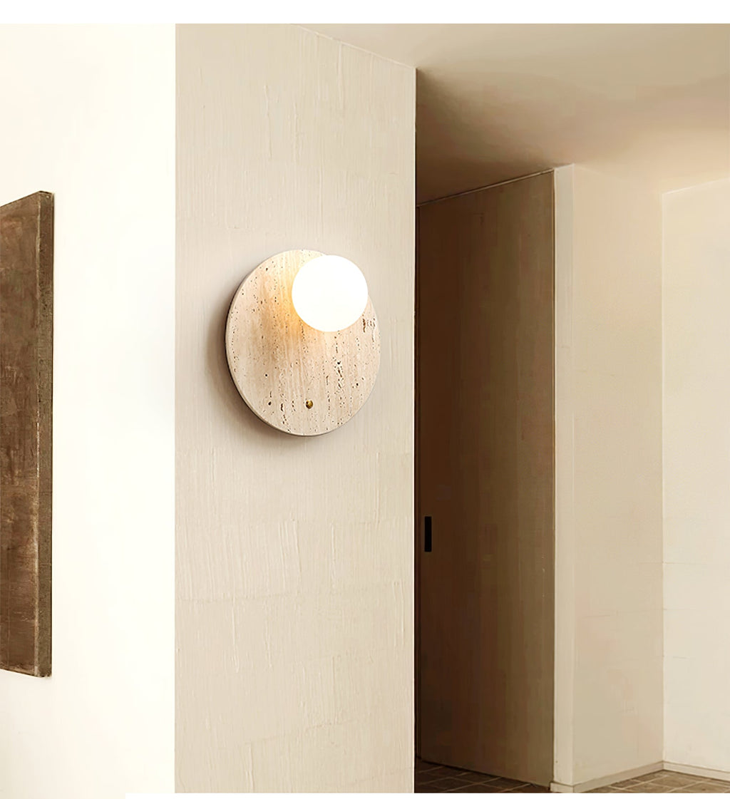 Luna Travertine Wall Light - Dia 14cm x H 38cm Yellow Travertine, Hardwired Wall Sconce, detail 9