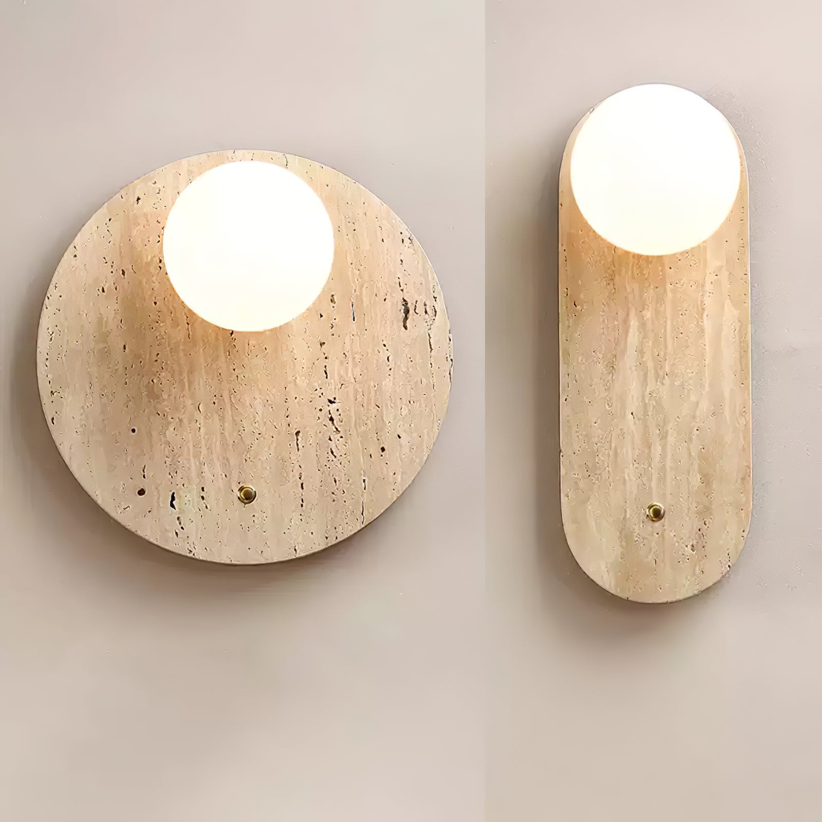 Luna Travertine Wall Light - Dia 14cm x H 38cm Yellow Travertine, Hardwired Wall Sconce, detail 7