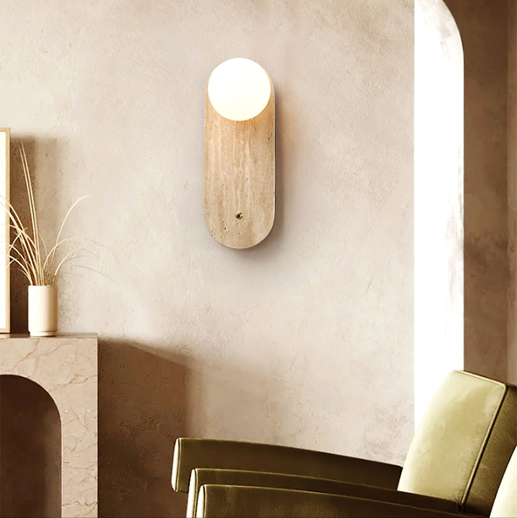 Luna Travertine Wall Light - Dia 14cm x H 38cm Yellow Travertine, Hardwired Wall Sconce, detail 4