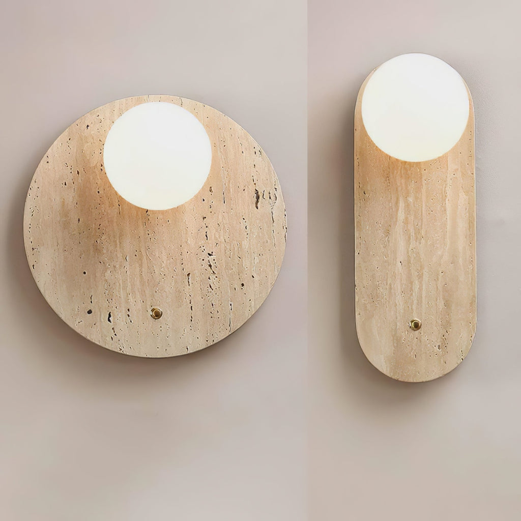 Luna Travertine Wall Light - Dia 14cm x H 38cm Yellow Travertine, Hardwired Wall Sconce, detail 10