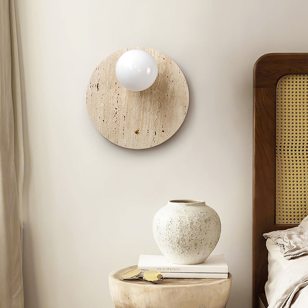 Luna Travertine Wall Light - Dia 14cm x H 38cm Yellow Travertine, Hardwired Wall Sconce, detail 5