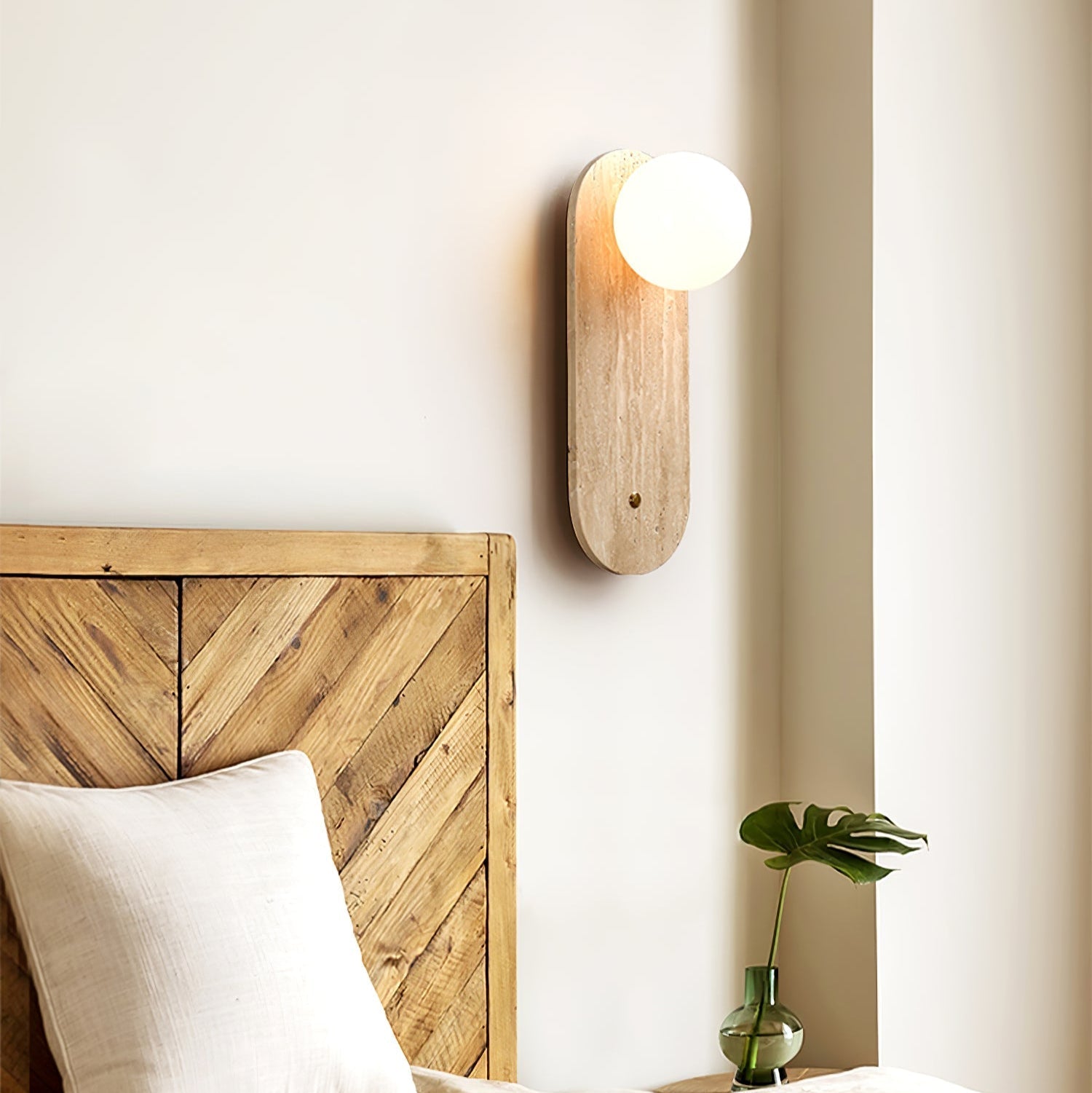 Luna Travertine Wall Light - Dia 14cm x H 38cm Yellow Travertine, Hardwired Wall Sconce, detail 3