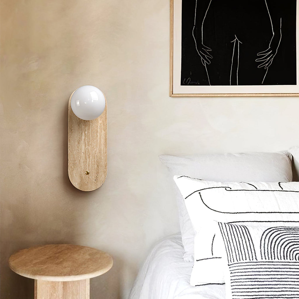 Luna Travertine Wall Light - Dia 14cm x H 38cm Yellow Travertine, Hardwired Wall Sconce, detail 6