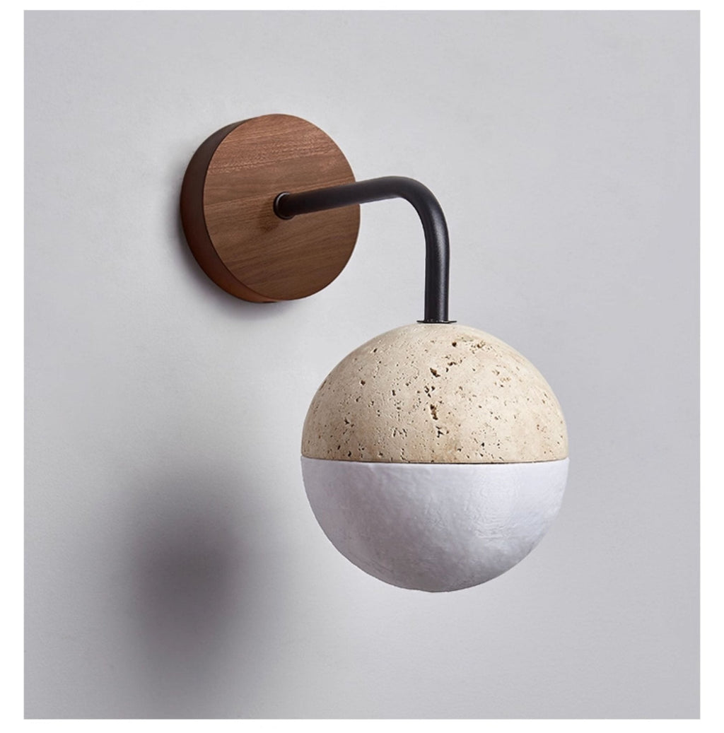 Lunar Stone Orb Wall Light, Hardwired Wall Sconce, detail 10