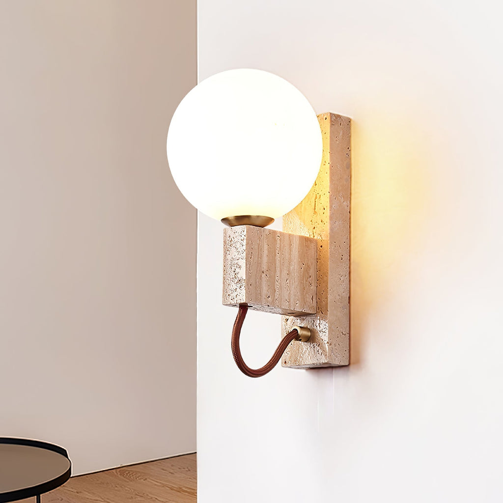 Lunar Travertine Wall Light, Hardwired Wall Sconce, detail 4