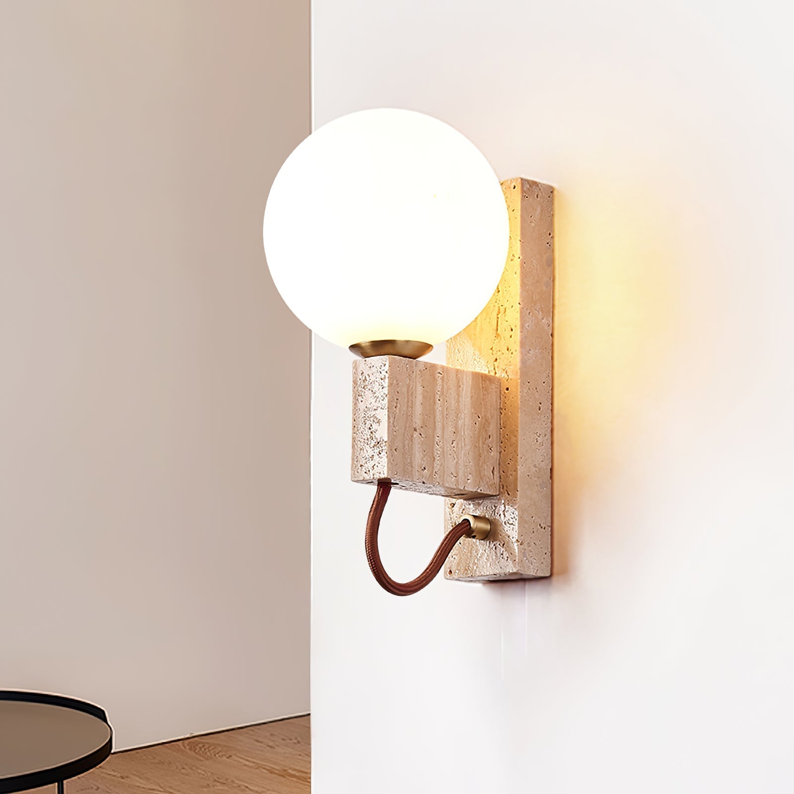 Lunar Travertine Wall Light, Hardwired Wall Sconce, detail 4
