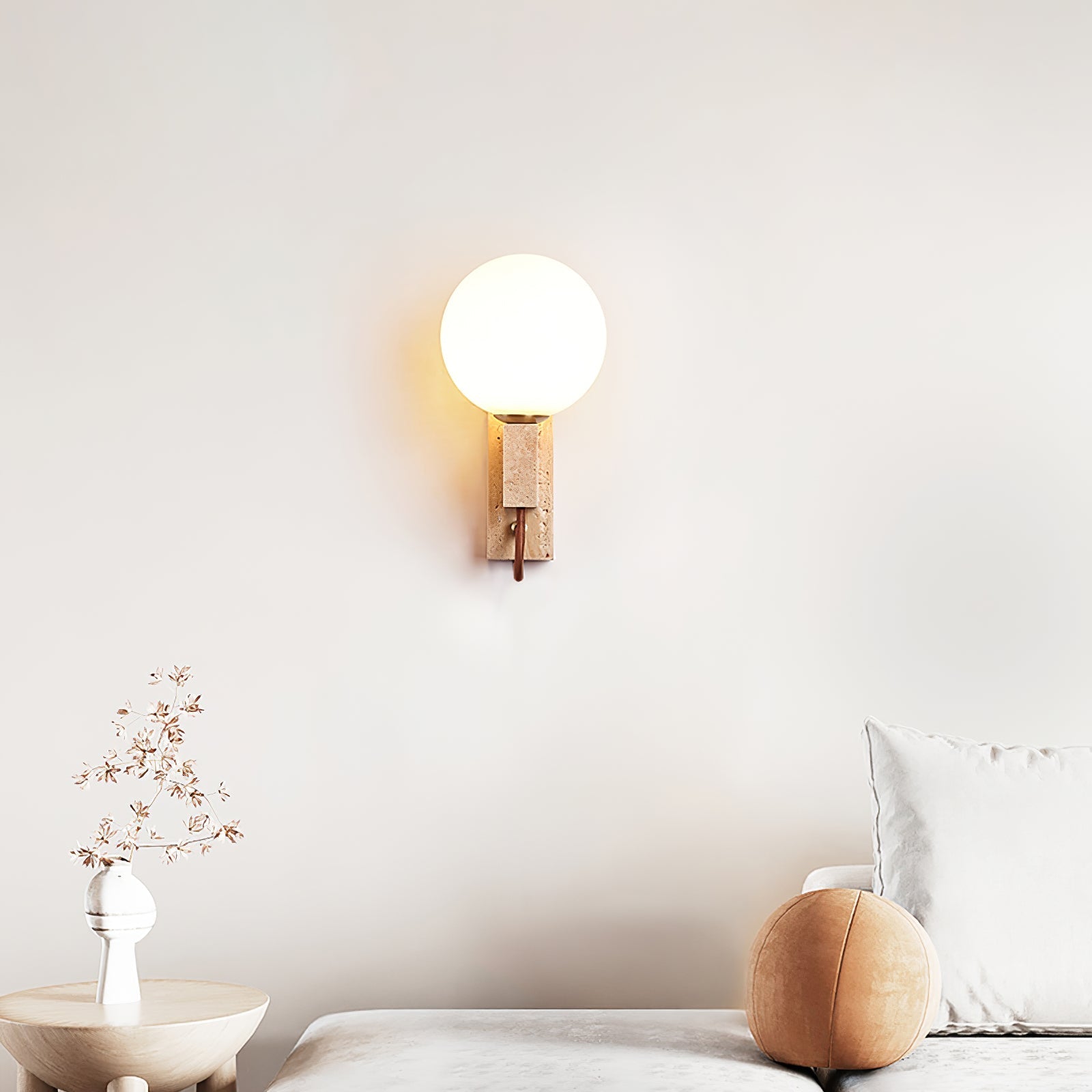 Lunar Travertine Wall Light, Hardwired Wall Sconce, detail 5