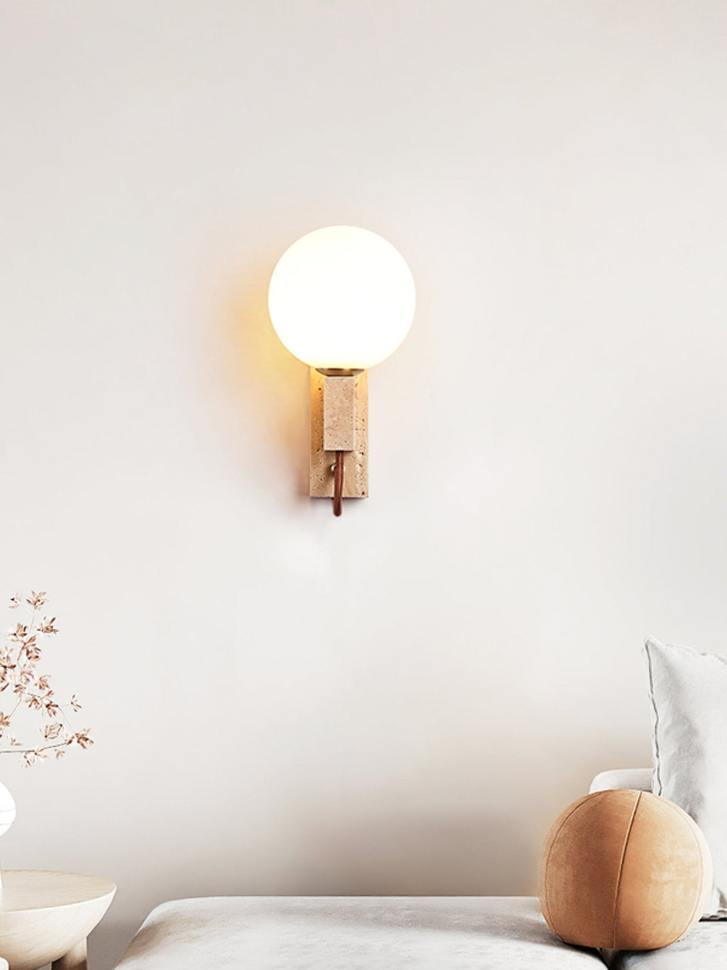 Lunar Travertine Wall Light, Hardwired Wall Sconce, detail 8