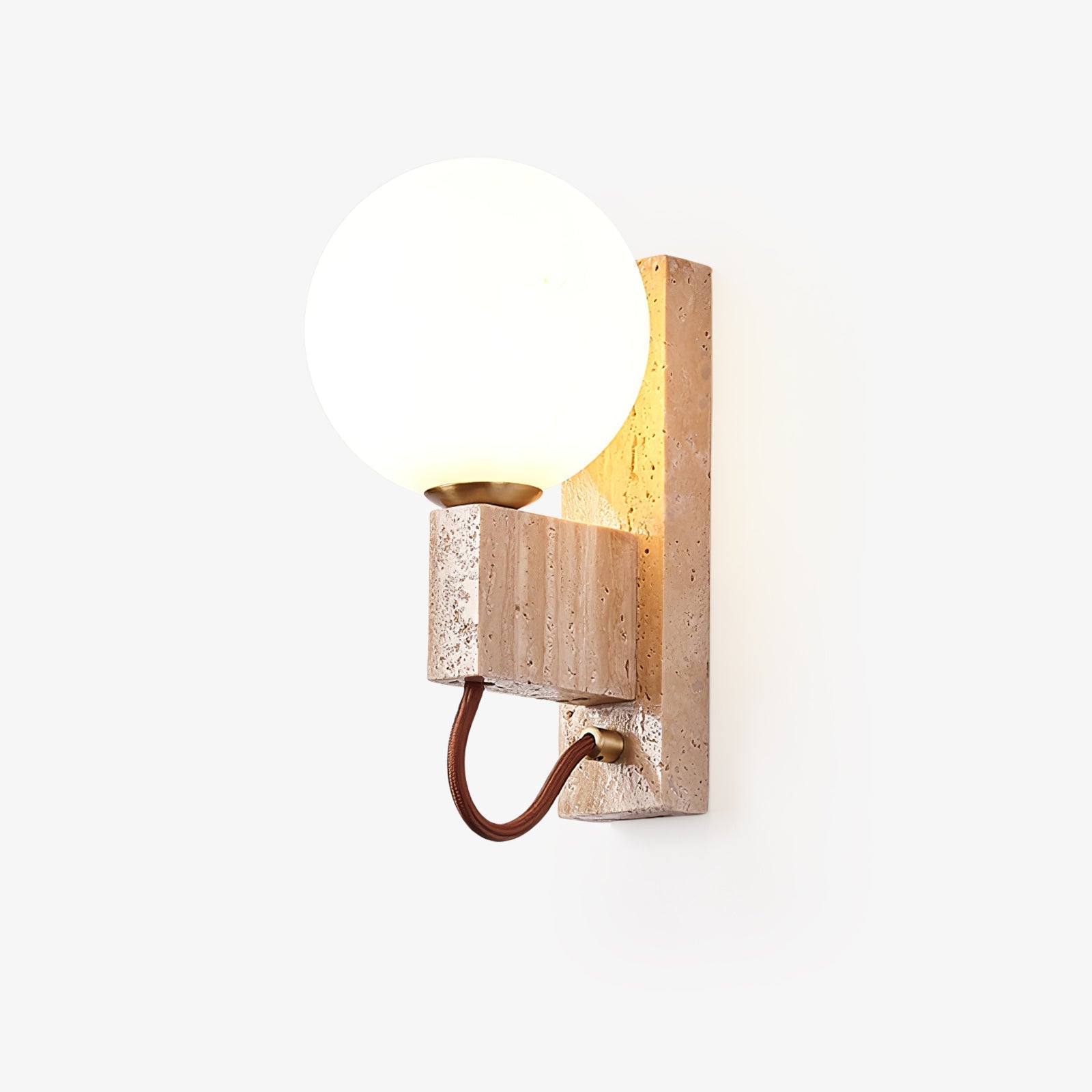 Lunar Travertine Wall Light, Hardwired Wall Sconce, Metal, Dia 6cm x H 23cm