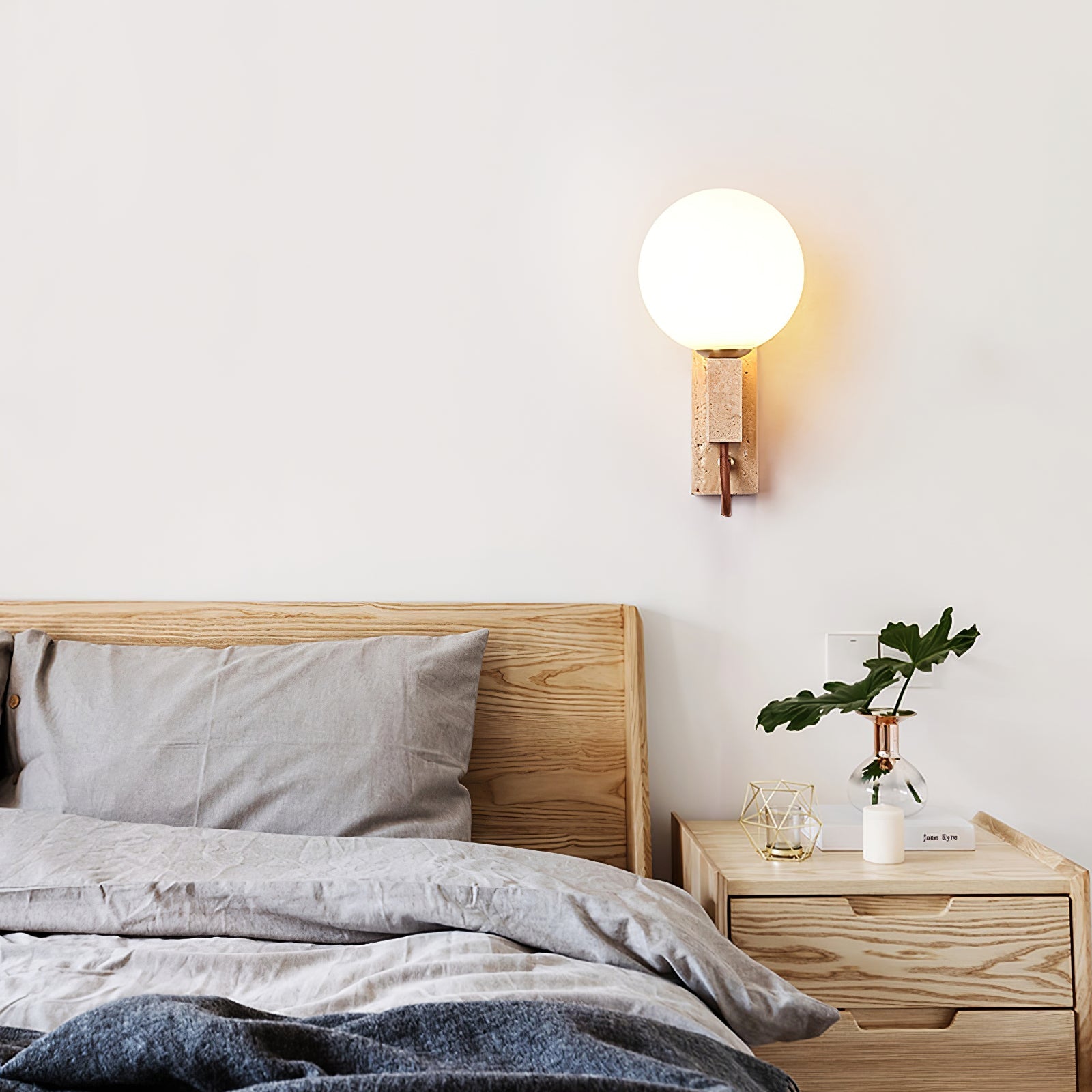 Lunar Travertine Wall Light, Hardwired Wall Sconce, detail 2