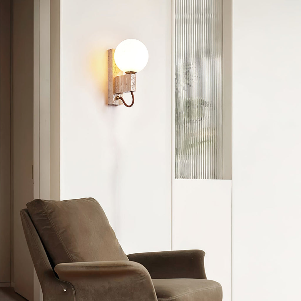 Lunar Travertine Wall Light, Hardwired Wall Sconce, detail 3