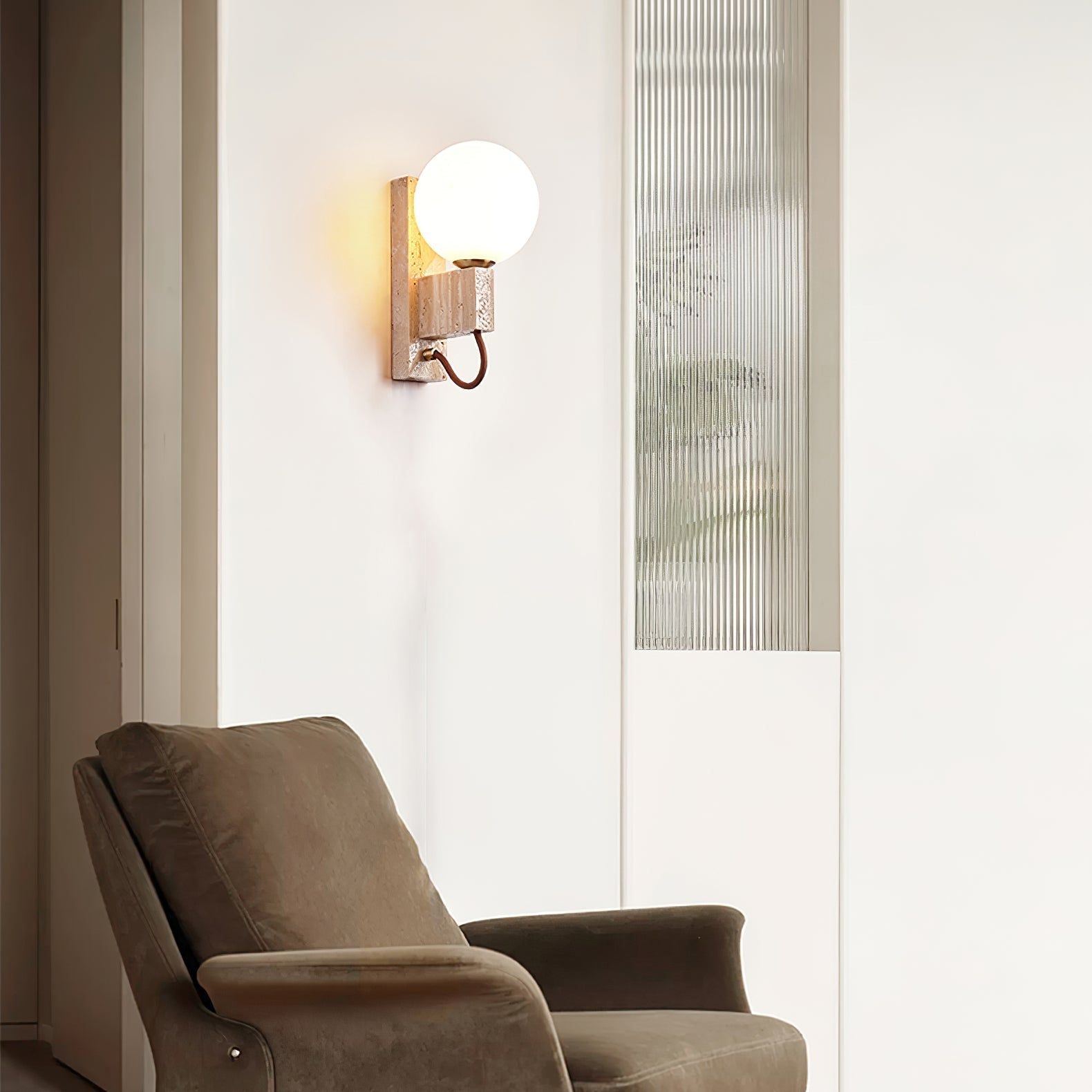 Lunar Travertine Wall Light, Hardwired Wall Sconce, detail 3