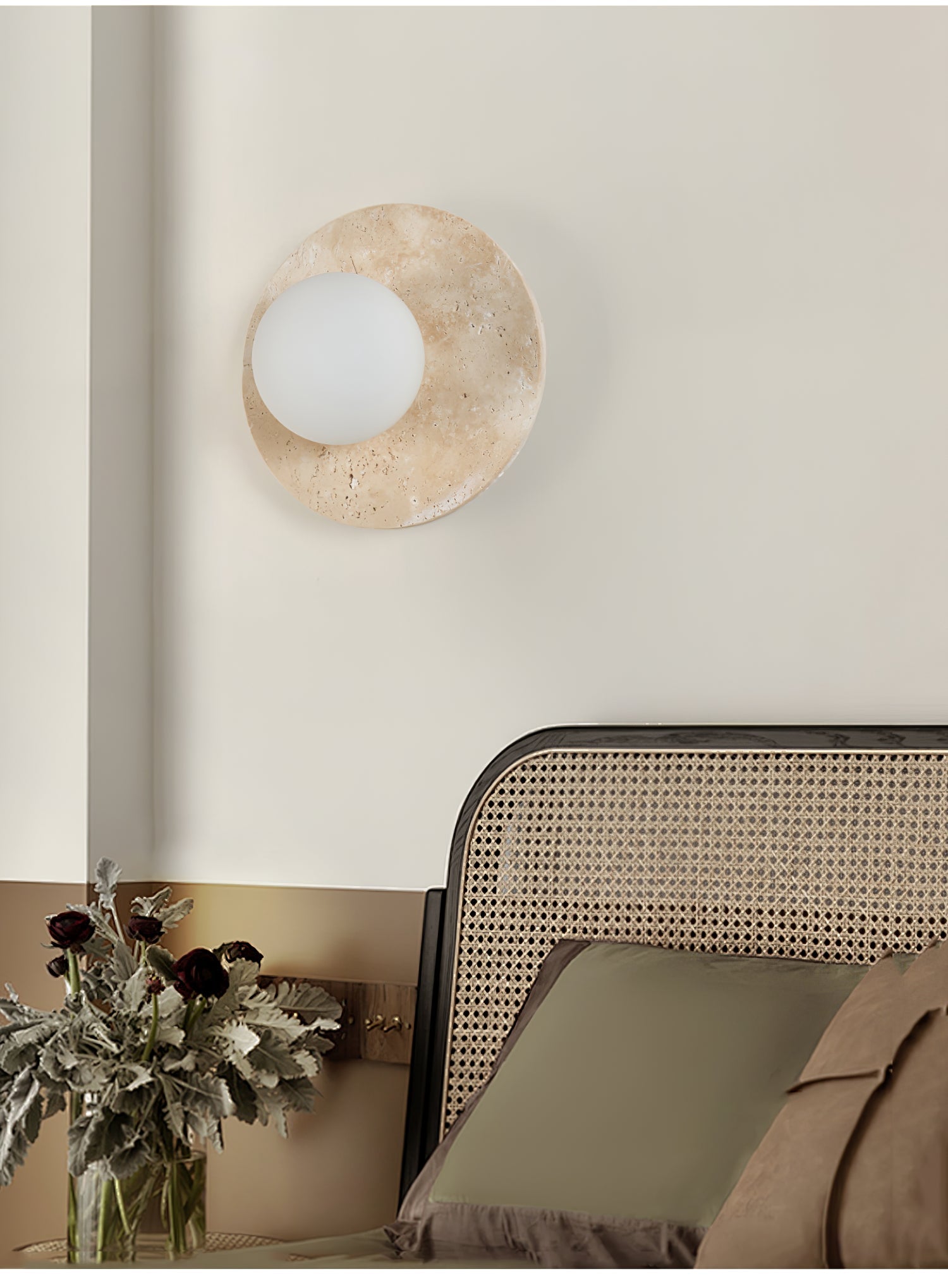 Lunaro Travertine Wall Light, Hardwired Wall Sconce, detail 4