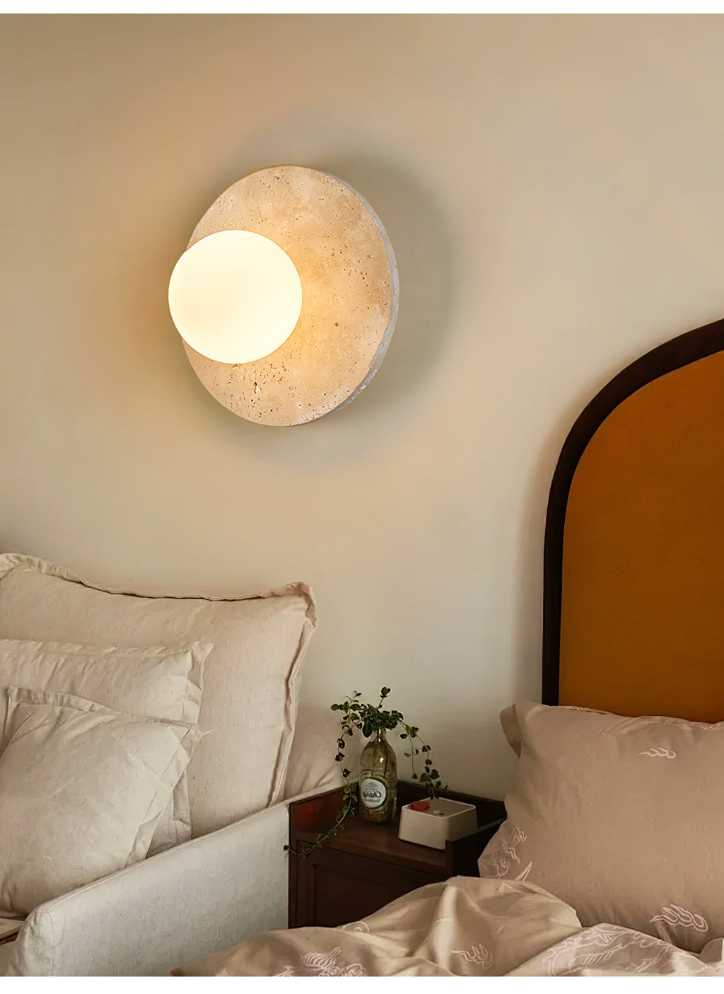 Lunaro Travertine Wall Light, Hardwired Wall Sconce, detail 5